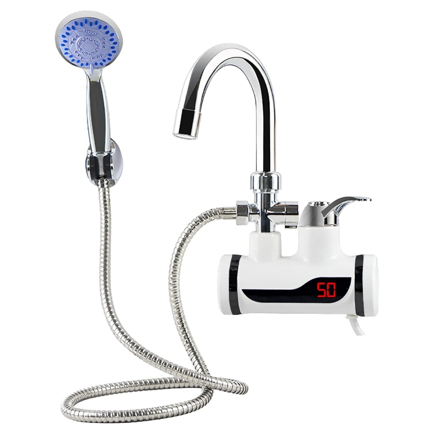 Instant 360° Electric Water Heating Tap with Shower for Bathrooms | Shock-Proof Design | Digital Temp° Display | Hot and Cold Water
