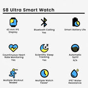 S8 Ultra Smart Watch Series Bluetooth Call Smartwatch Temperature Measuring Heart Rate Monitoring Men Women Fitness Bracelet Watch Machine head